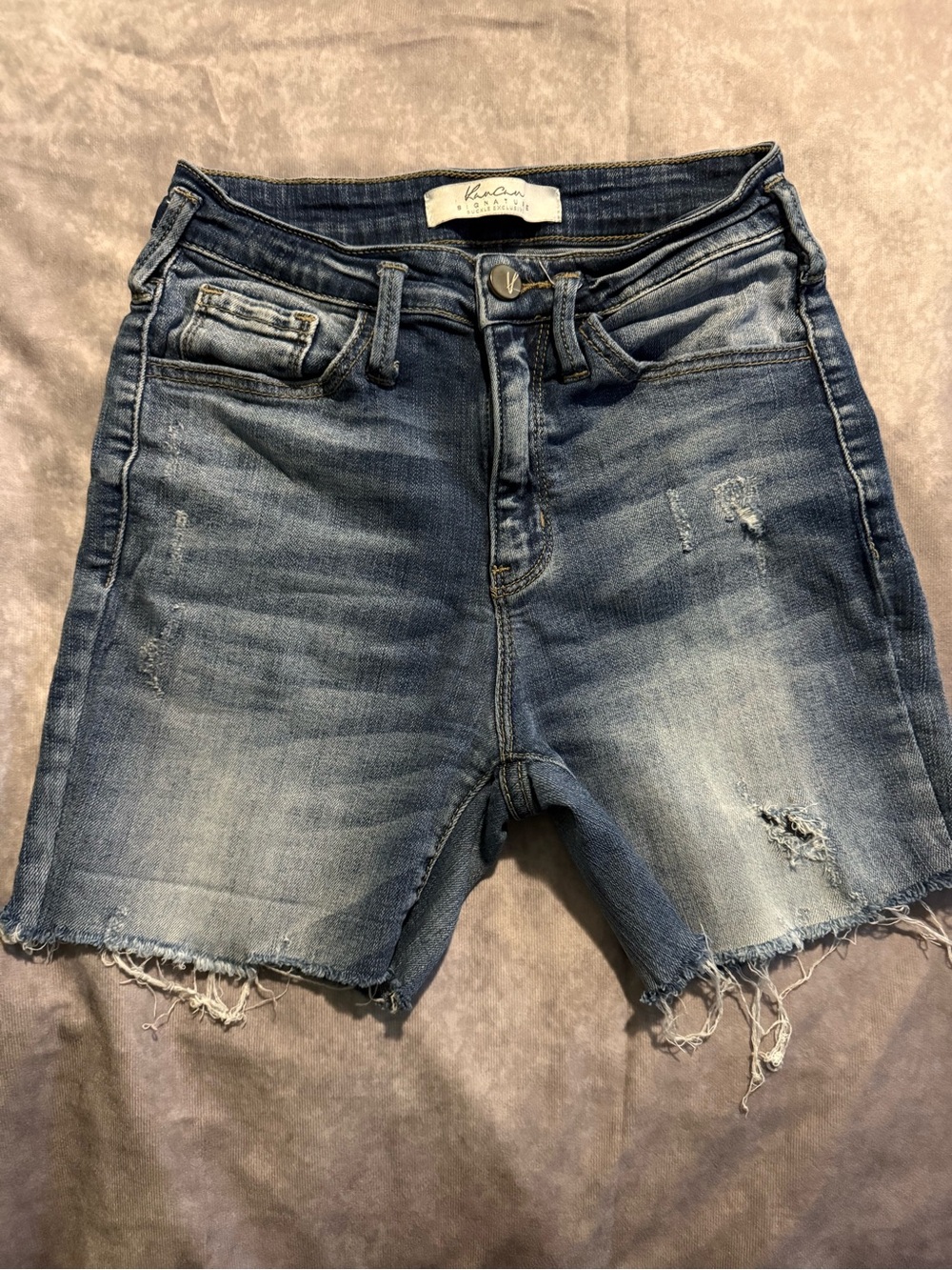 KanCan Distressed Medium Blue Denim Cutoff Shorts